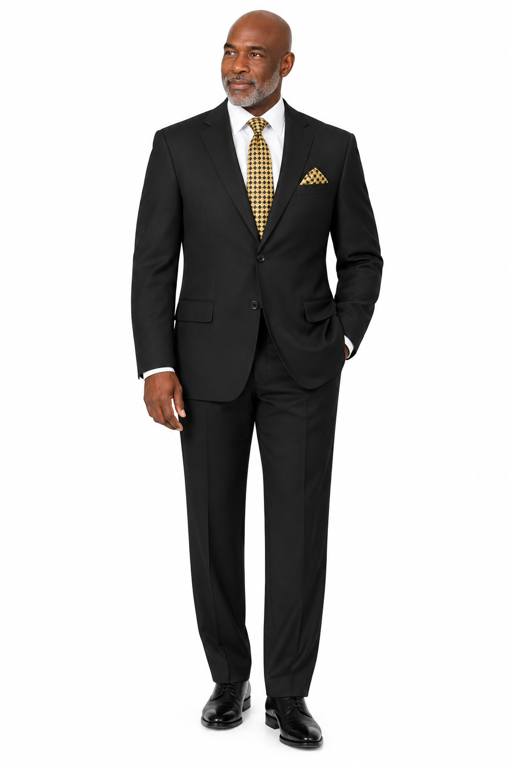 Vinci Men's Black Solid Classic Regular Fit Suit Elastic Waist Big & Tall