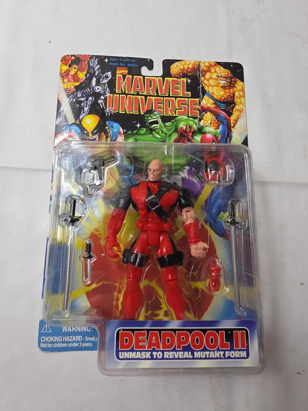 Vintage 1996 Marvel Deadpool II Unmasked Action Figure w/minor box flexing Vintage 1996 Marvel Deadpool II Unmasked Action Figure w/minor box flexing