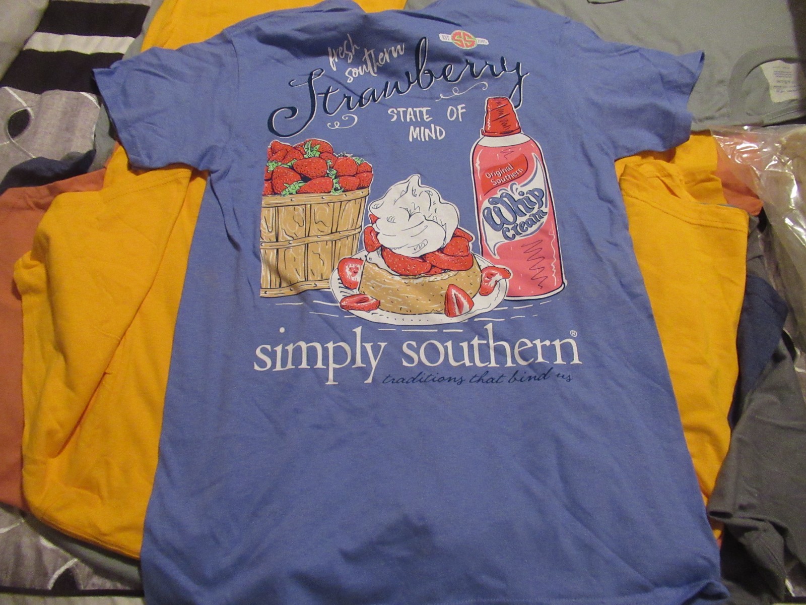Simply Southern Womens T Shirt Strawberry Shortcake NWT Sz S Periwinkle Blue Simply Southern Womens T Shirt Strawberry Shortcake NWT Sz S Periwinkle Blue