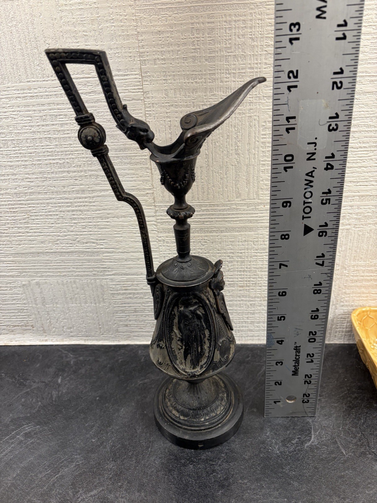 Antique Victorian Neoclassical Metal Mantle Ewer Candlestick Holder Antique Victorian Neoclassical Metal Mantle Ewer Candlestick Holder