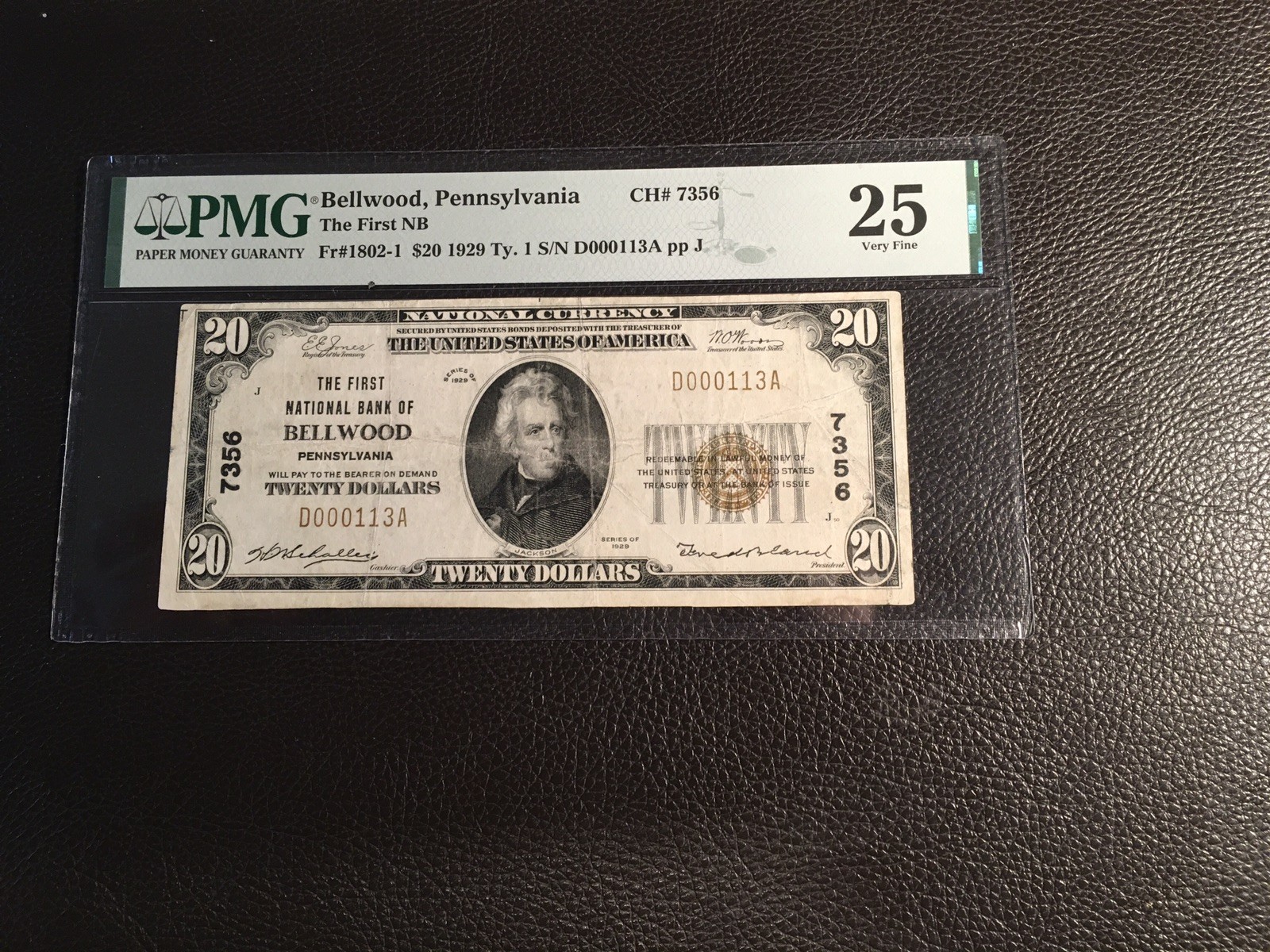 20.00 1929 national Bellwood Pennsylvania PMG 25VF