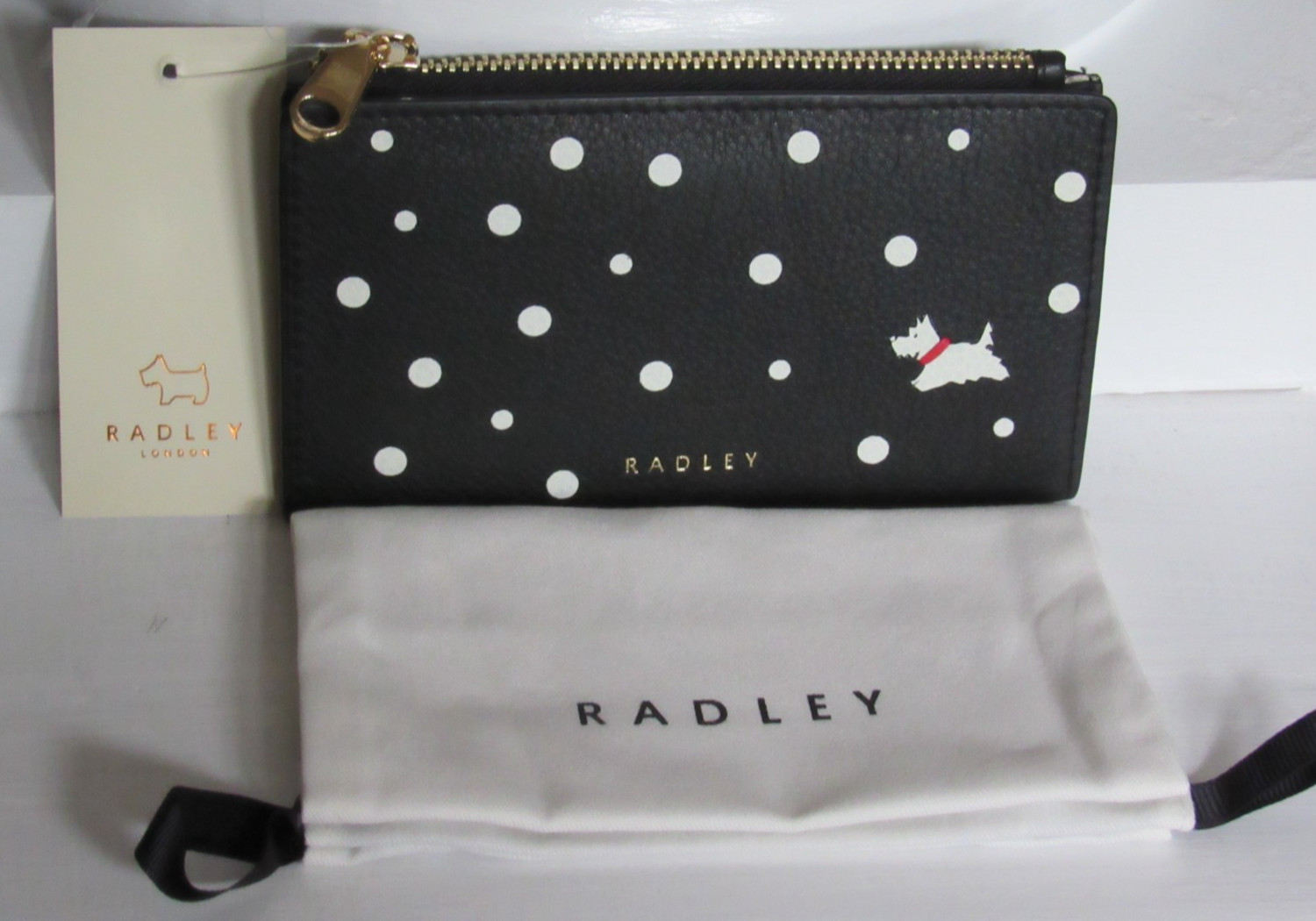 Radley London SPOTTY RADLEY Medium Leather Top Zip Wallet Purse Black NWT $88 Radley London SPOTTY RADLEY Medium Leather Top Zip Wallet Purse Black NWT $88