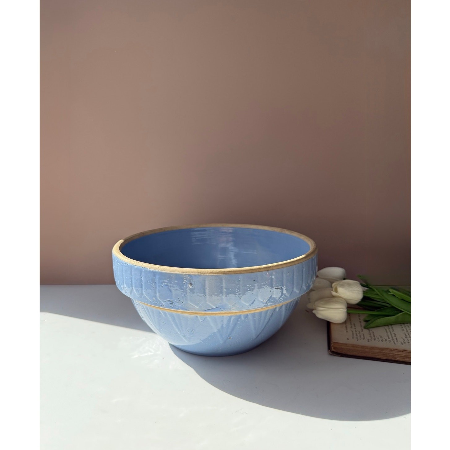 Vintage Antique Ruckles Blue Salt Glaze Stoneware Mixing Bowl | 10\