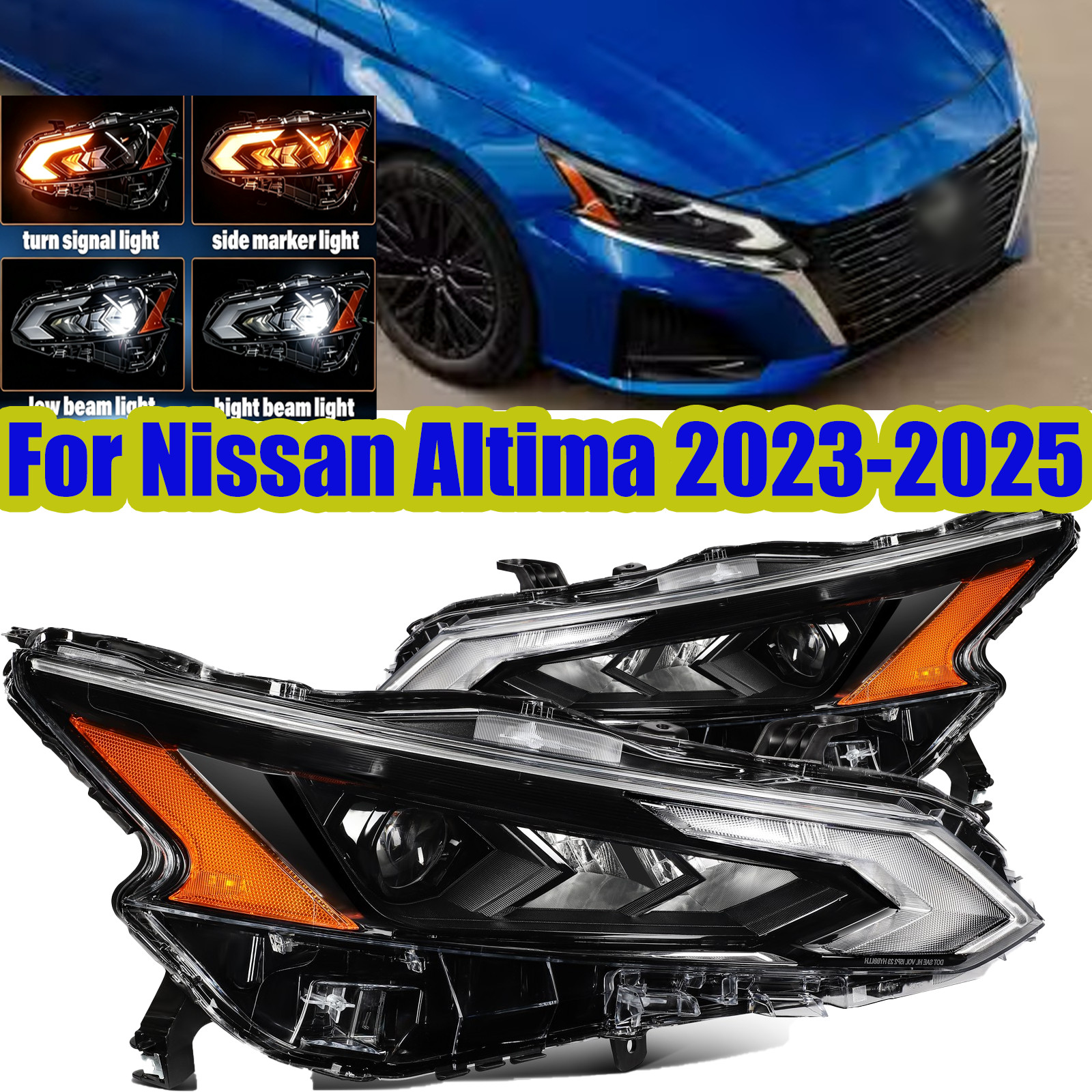 Headlights  Pair For 2023 2024 2025 Nissan Altima Full LED Projector Headlamps