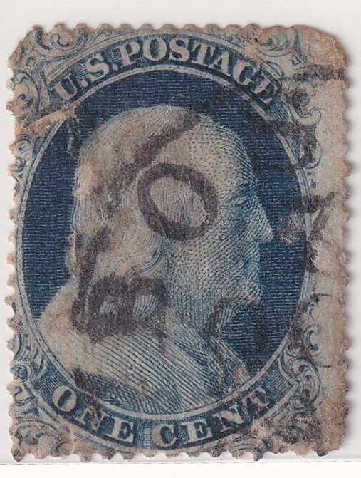USA 1857 1c Franklin Blue Possible Boston Postmark Used Faults