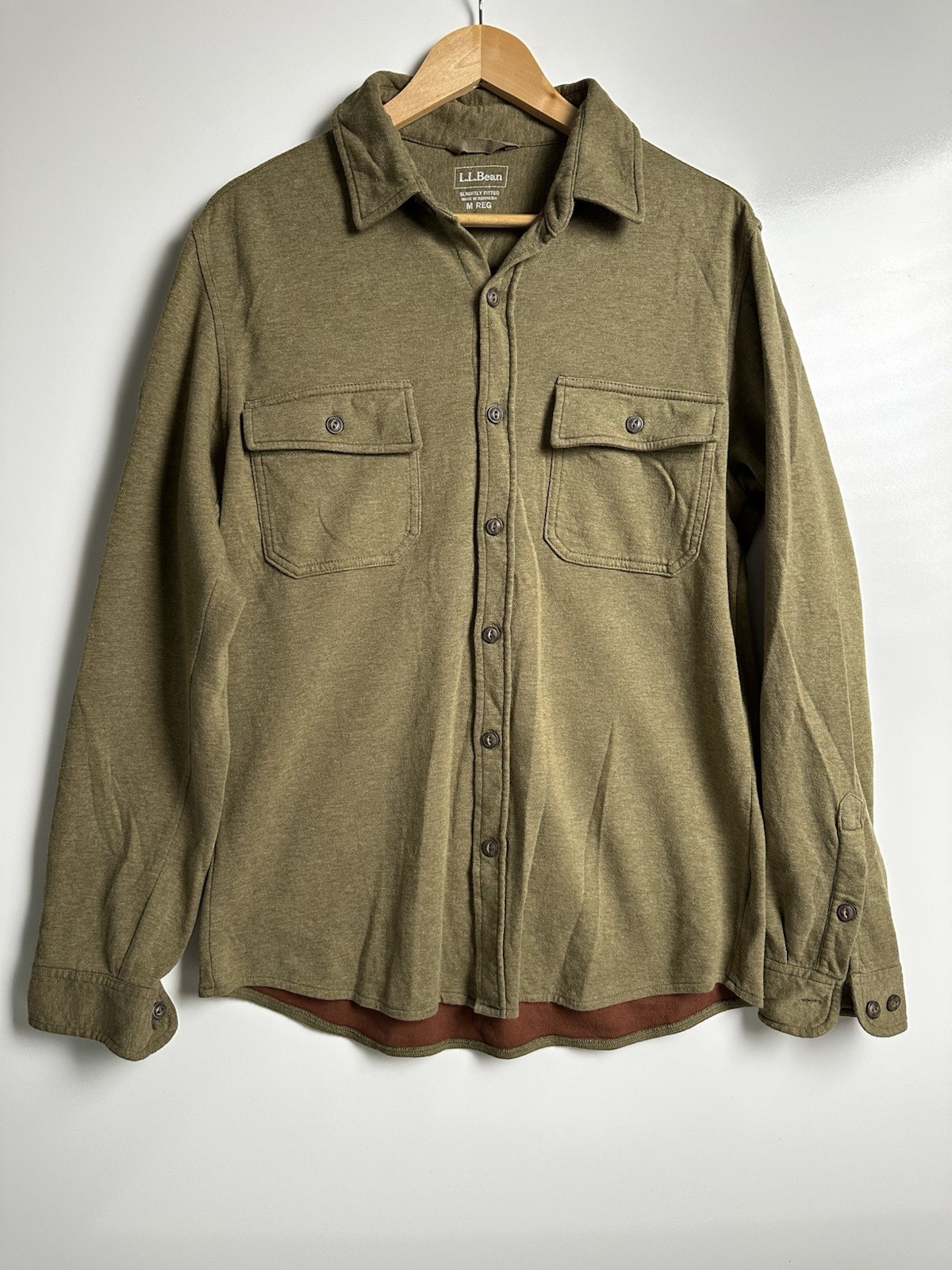 L.L. Bean Washed Cotton Double-Knit Chamois Shirt Jacket Olive Green Mens M REG L.L. Bean Washed Cotton Double-Knit Chamois Shirt Jacket Olive Green Mens M REG