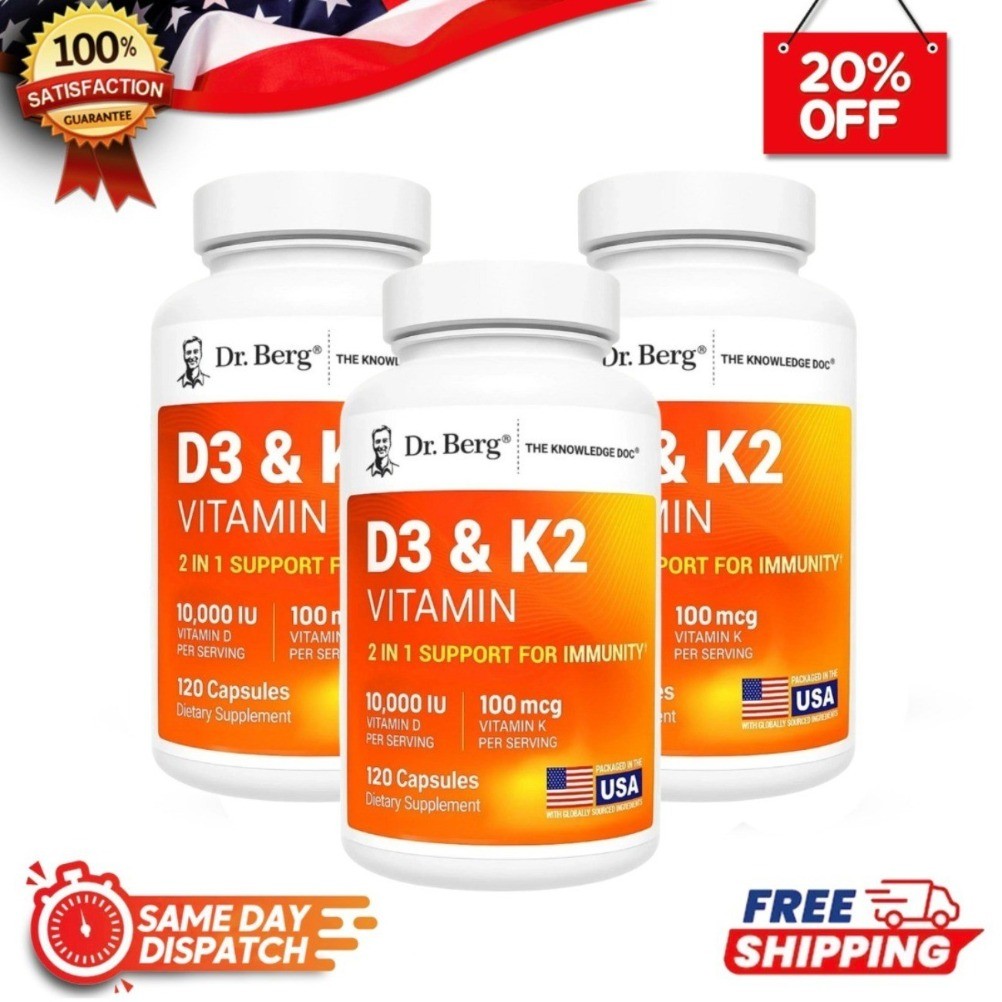 New Dr. Berg’s Nutritionals 100mg Vitamin D3 & K2 Supplement, Hot Sale