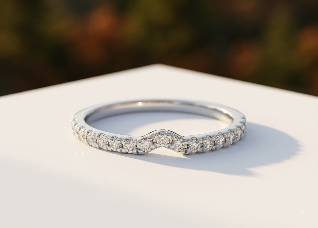 14K White Gold 0.30CT Lab Created Diamond Curved Pave Women's Wedding Ring Band