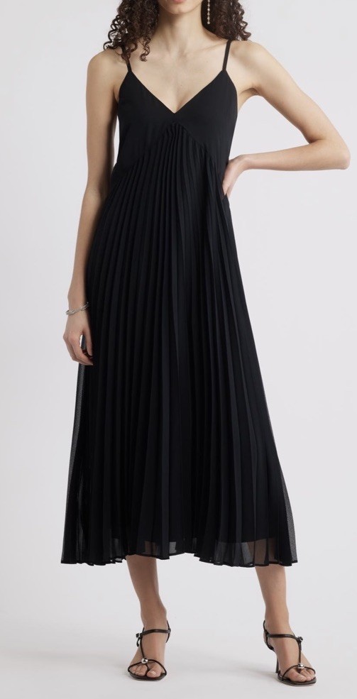 NWT Chelsea 28 Black Pleated Long Dress, Formal, Size XS