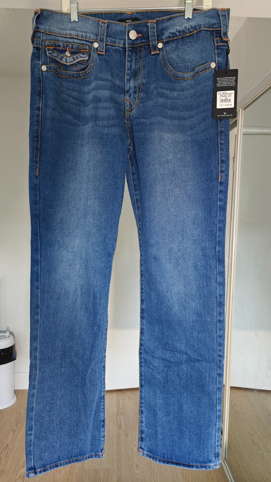 True Religion Jeans Men's Blue Straight Leg Ricky Big T Flap Pocket