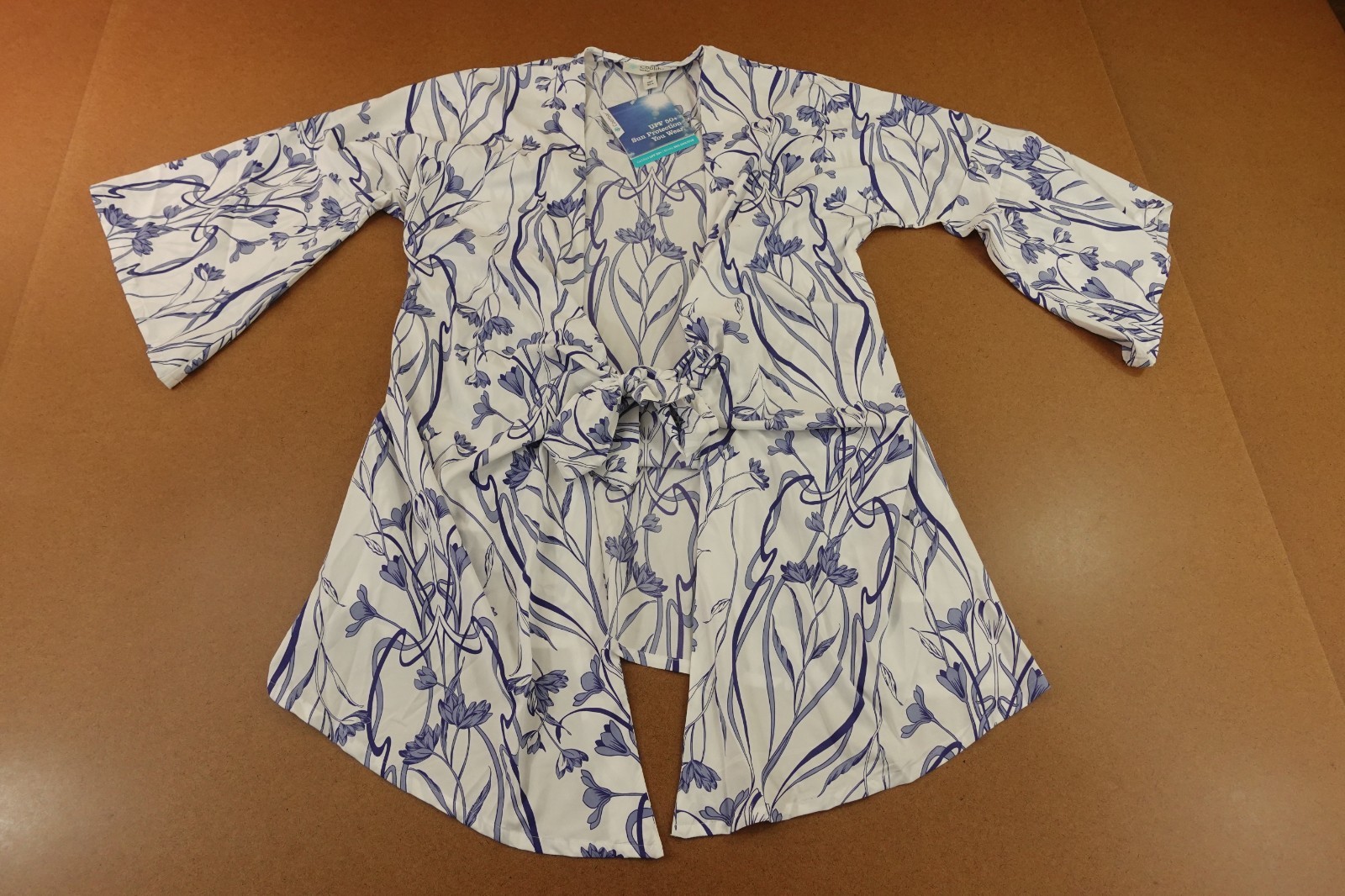 Coolibar Womens Small White Purple Sun Protection Ocean Drive Tie Front Top NWT