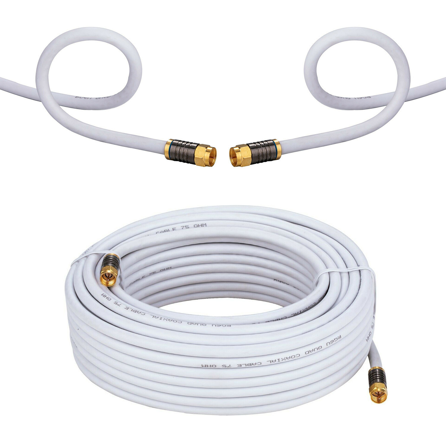RG6 Quad Shield Coaxial Cable Extension 3ft-100ft TV Antenna Satellite Cord Lot