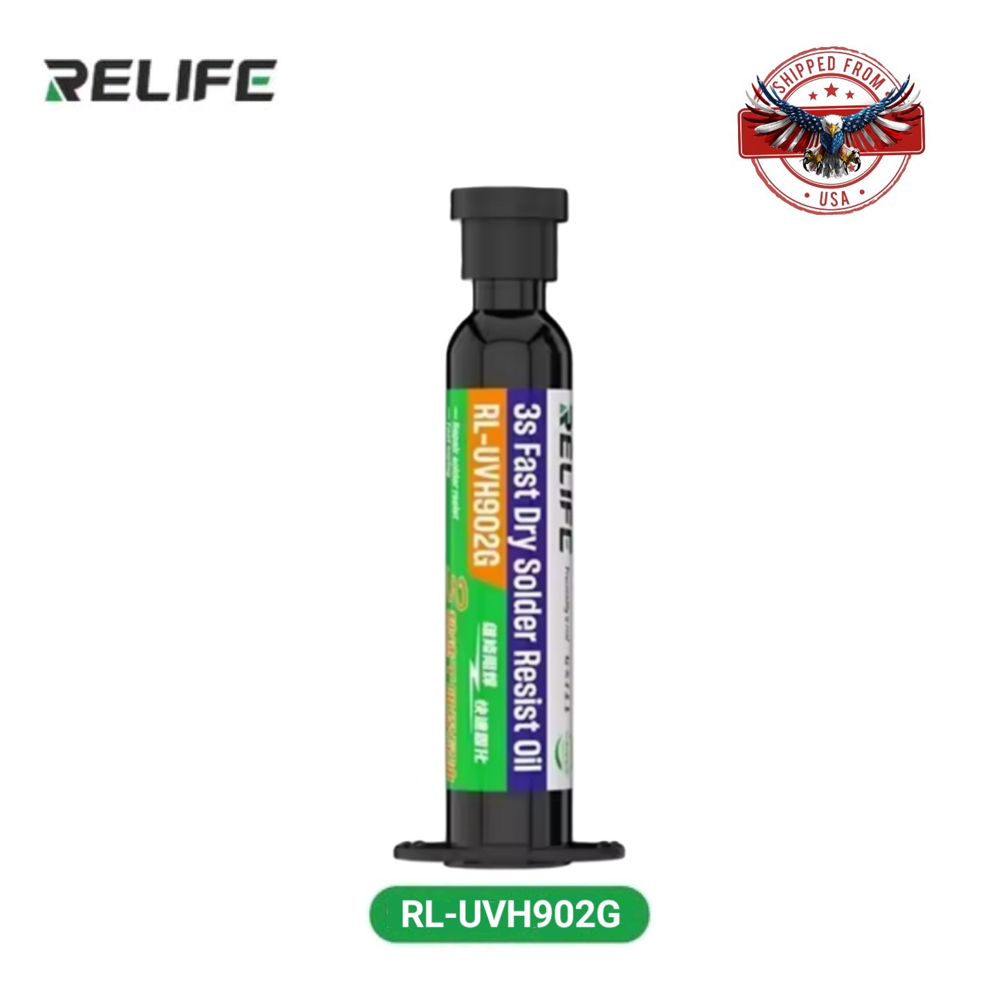 RELIFE Fast Drying UV Solder Mask Ink Fast Curing RL-UVH902G 3S 10cc Pcb - Green RELIFE Fast Drying UV Solder Mask Ink Fast Curing RL-UVH902G 3S 10cc Pcb - Green