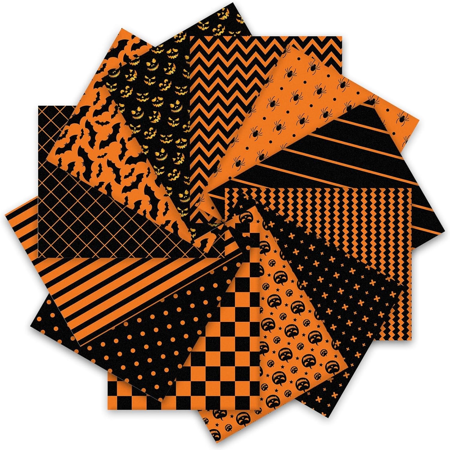Whaline 12Pcs Halloween Cotton Fabric Bundles 18 x 22 Inch 18x22inch, Orange 