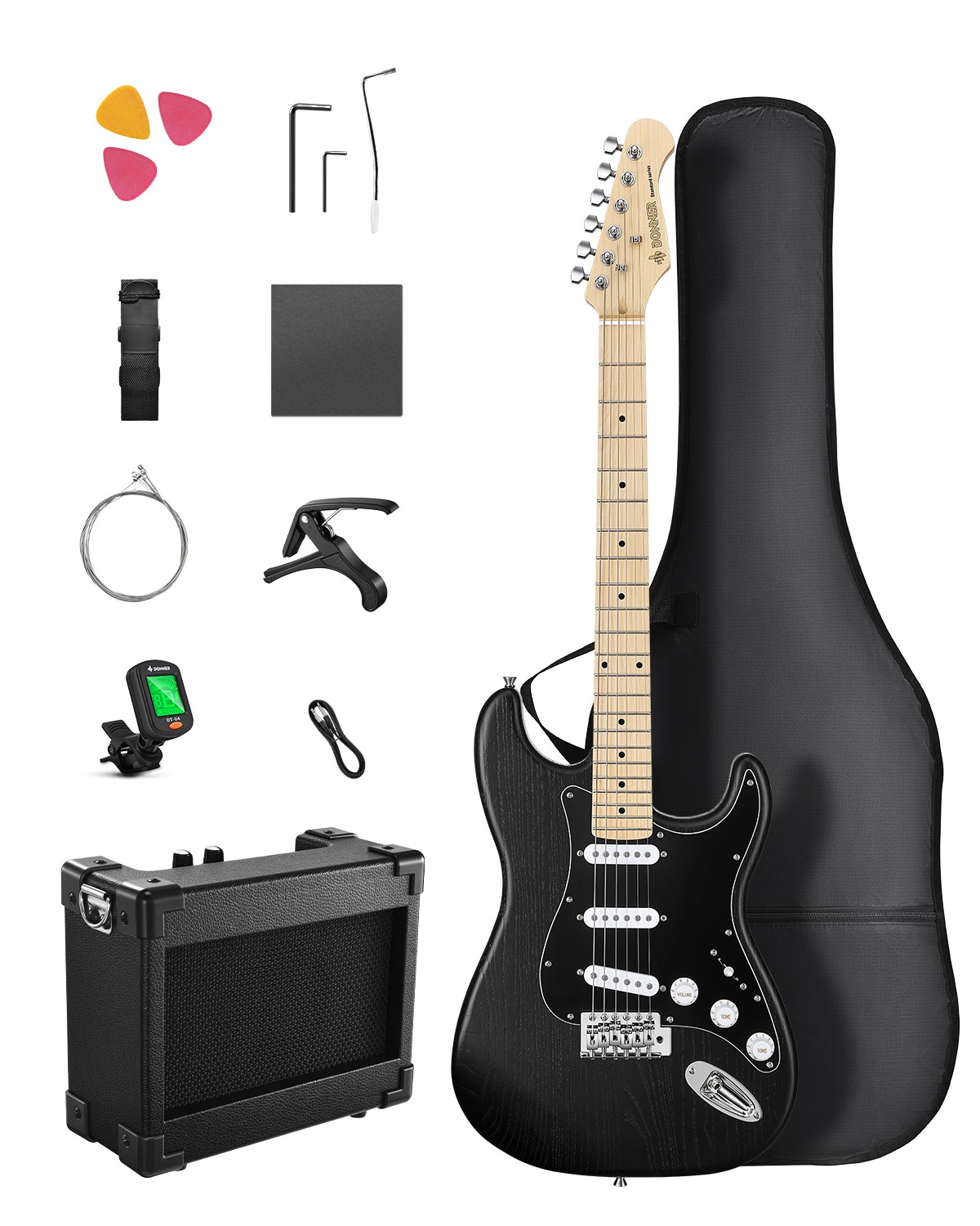 🎸Donner DST-80 Electric Guitar With Amp Bag Strap Tuner Solid Body SSS Pickup