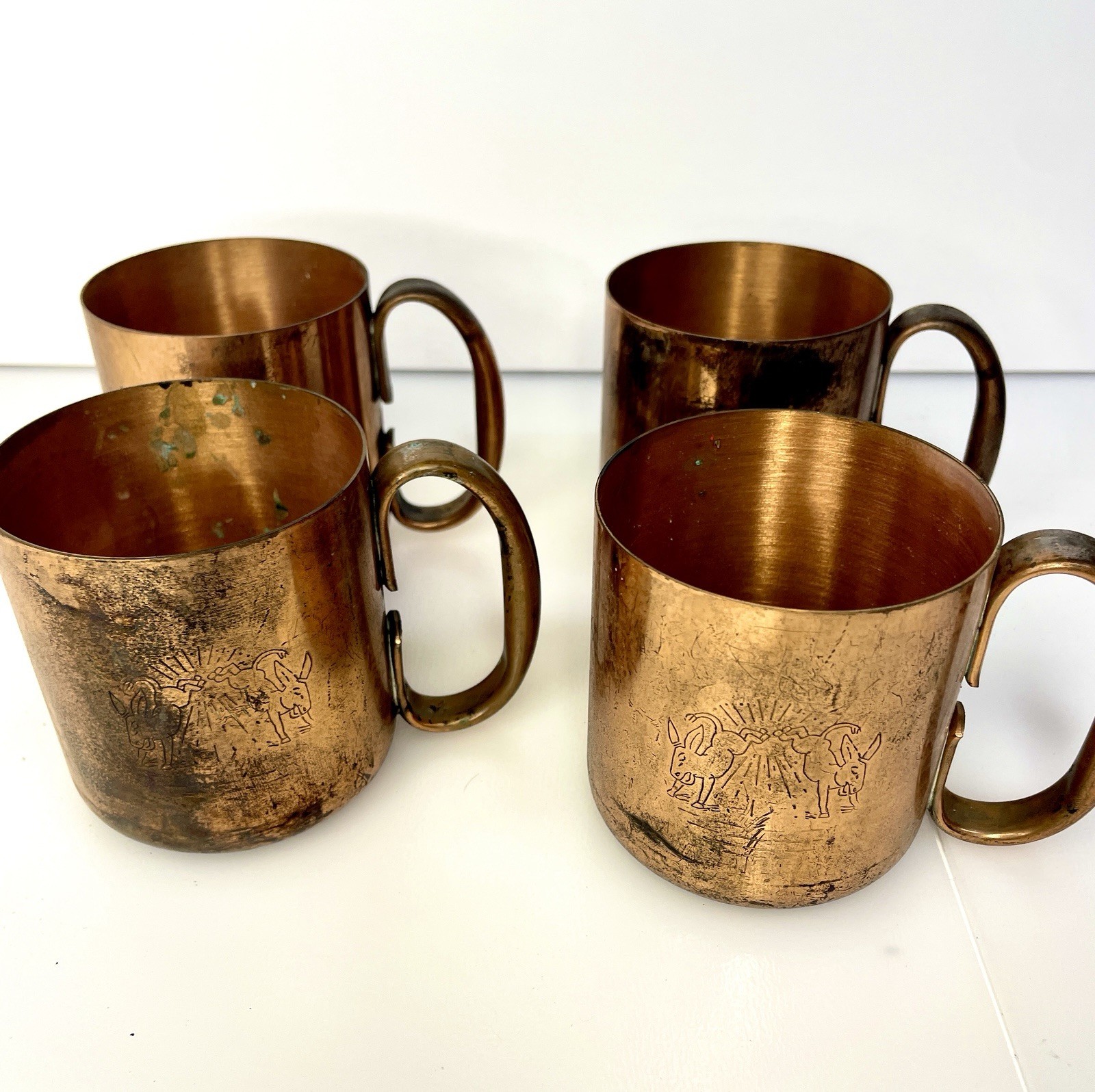 Vintage Mid Century Moscow Mule Mug Cup A Cock ‘N Bull Solid Copper Set of 4