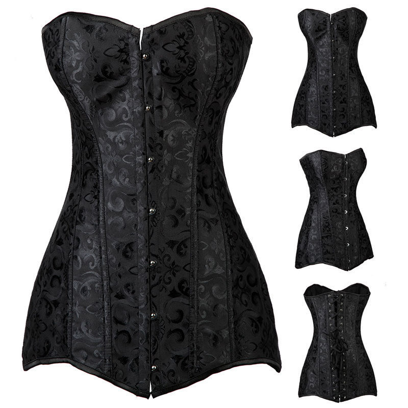 Women Hourglass Longline Overbust Corset Steel Boned Long Torso Bustier Top Plus