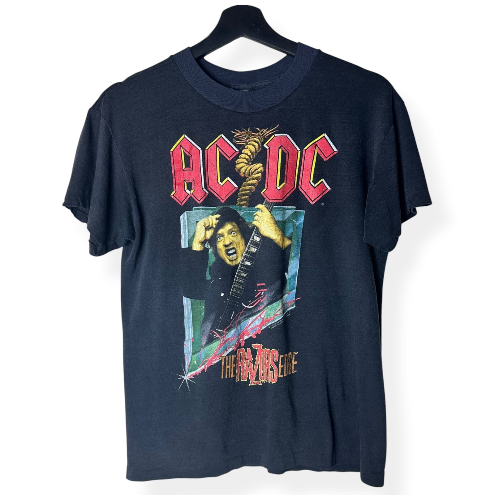 Vintage 1990 AC/DC The Razor’s Edge World Tour 1990-91 Black Graphic T-Shirt 