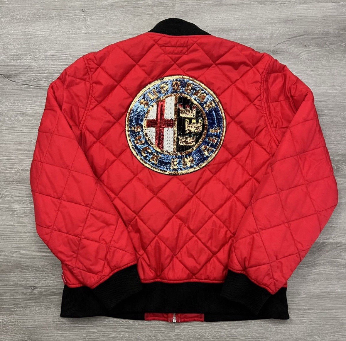 Supreme Alfa Romeo Quilted Full Zip Bomber Jacket Logo Embroidered Size L Supreme Alfa Romeo Quilted Full Zip Bomber Jacket Logo Embroidered Size L