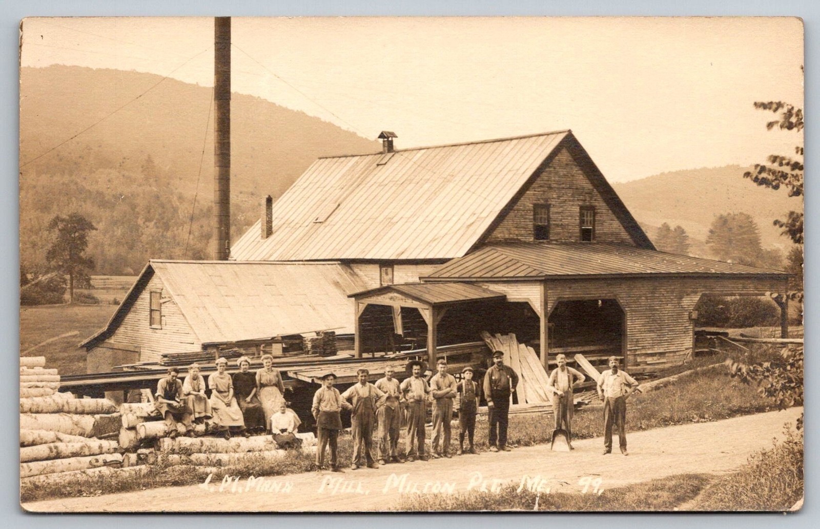L M Mann\'s Mill Milton Plantation ME RPPC Postcard Maine sawmill logging 1911