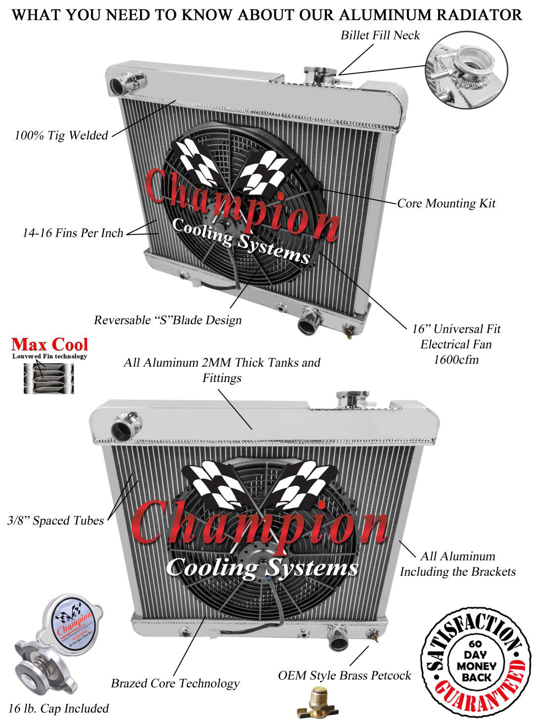 ER Champion 3 Row Radiator, 16\