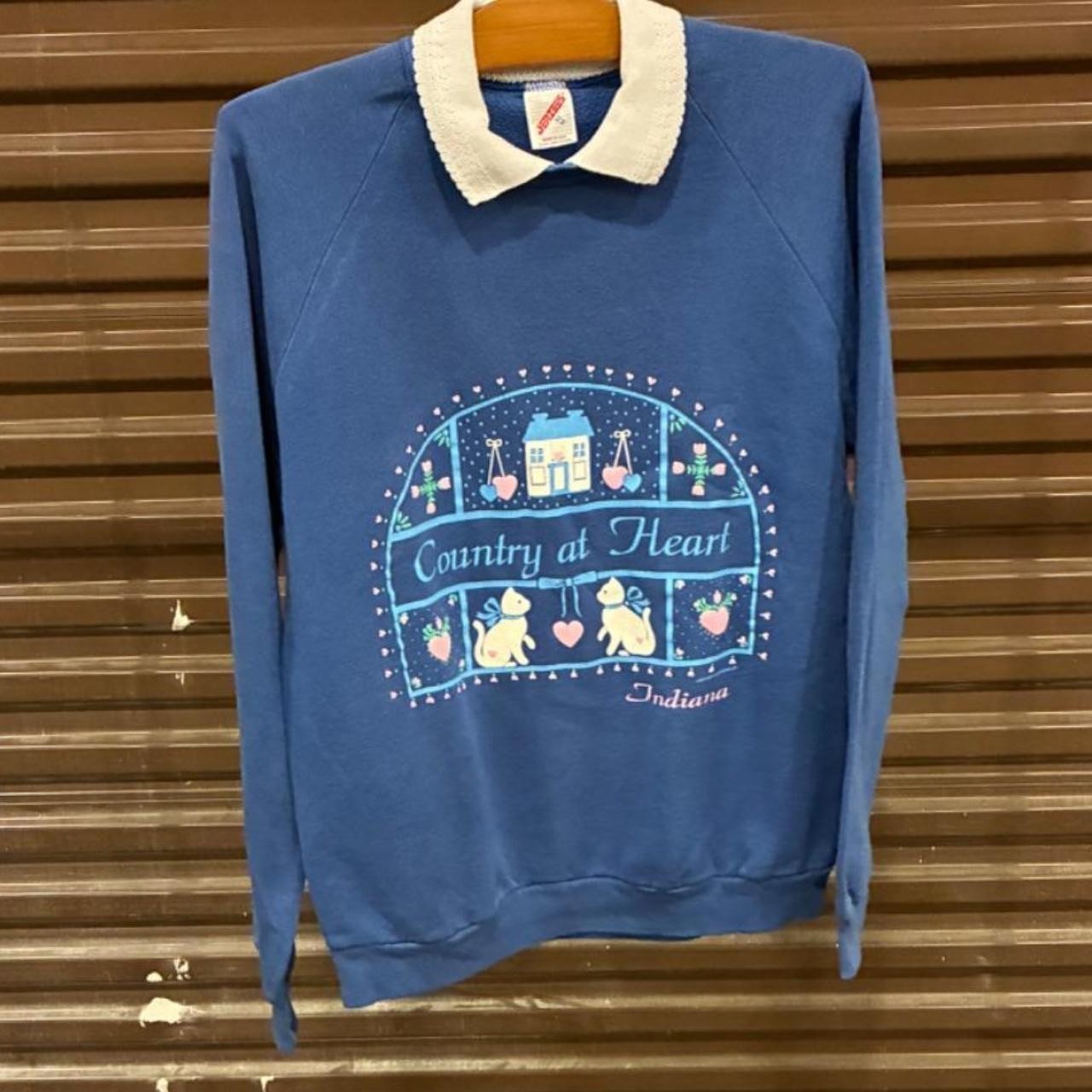 Vintage 80s 90s Jerzees Country at Heart Indiana Collared Sweatshirt Cats Hearts Vintage 80s 90s Jerzees Country at Heart Indiana Collared Sweatshirt Cats Hearts