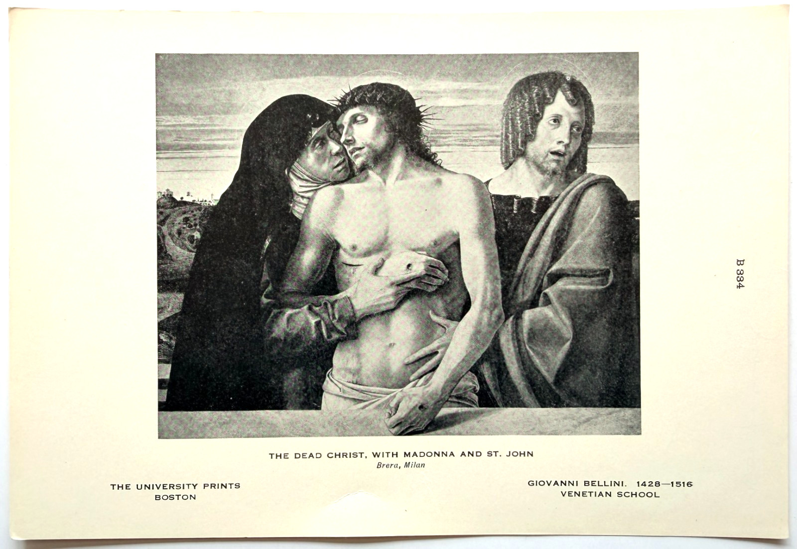 c1920-30s Dead Christ Madonna & St John Half Tone Print Giovanni Bellini Milan