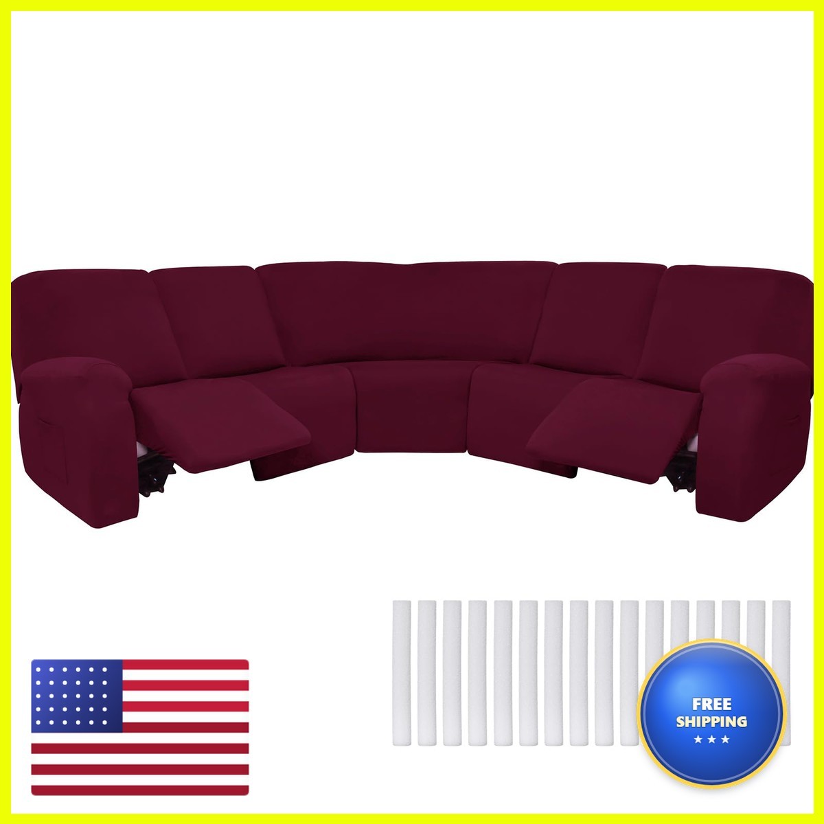 Peryiter 7 Pcs L Shape Sectional Recliner Sofa Covers 5 Seat Sectional Couch
