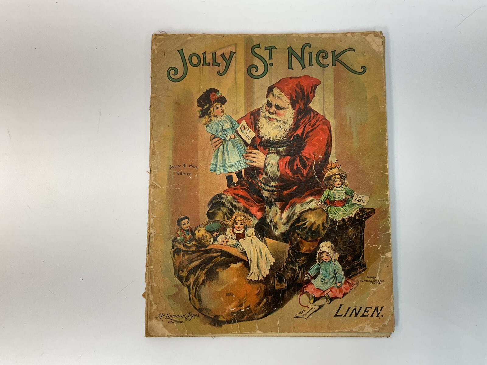 Antique Jolly St. Nick Book McLoughlin 1901 Children’s Christmas Linen Paperback