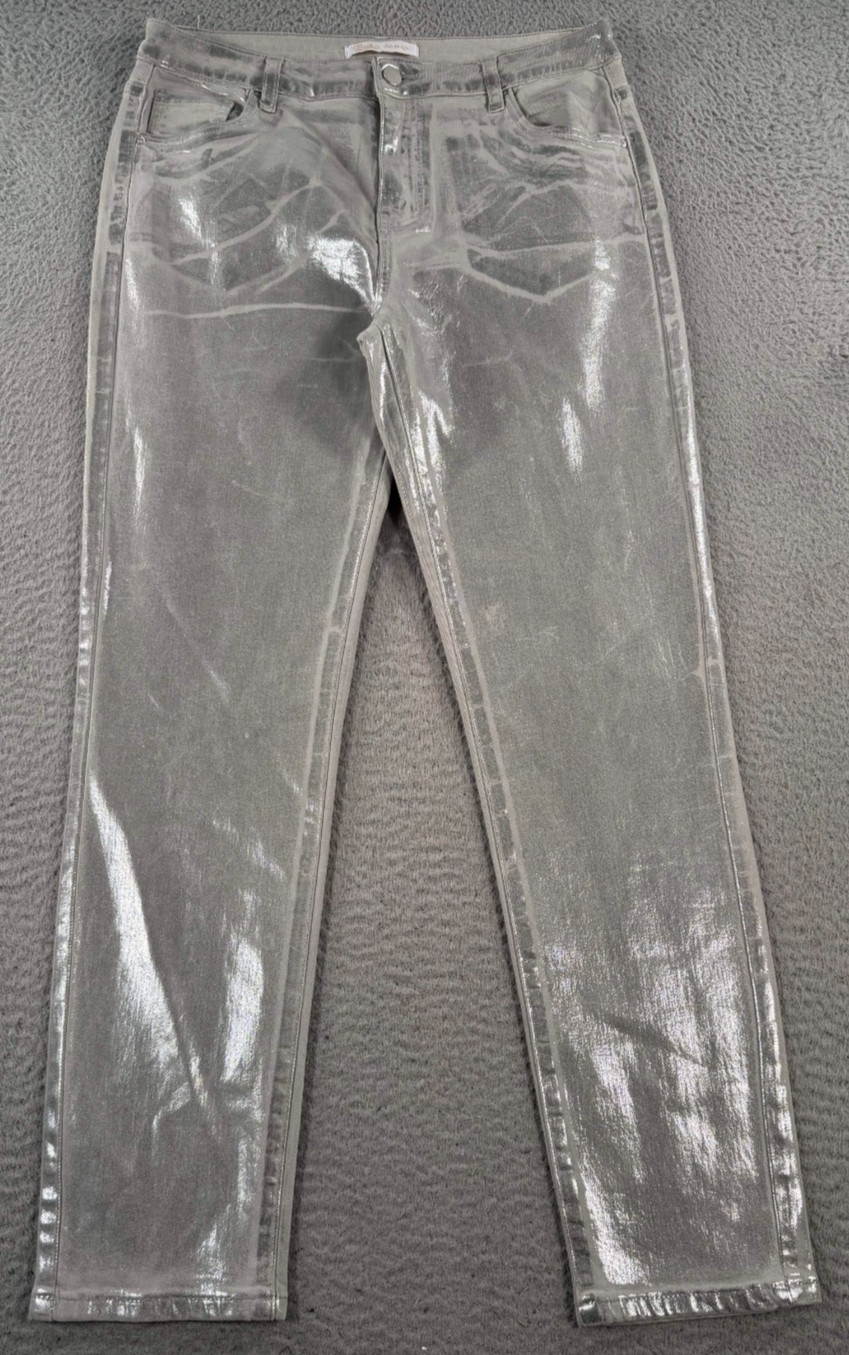 Toxik3 Jeans Womens XL/42 Gray Silver Metallic Coated Boyfriend NWT