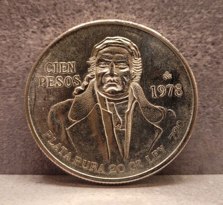 Vintage 1978 Cien Pesos Mexican Silver Coin Plata Pura Coin