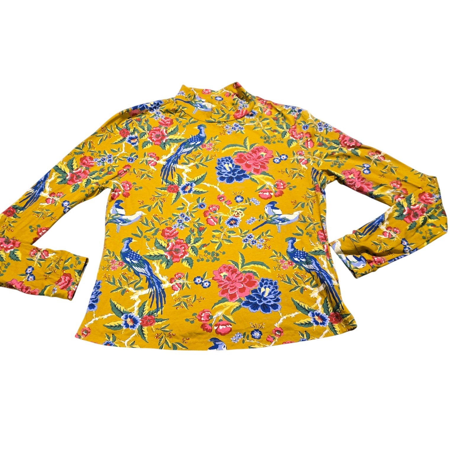 Maeve Minuit Top from Anthropologie Women Size Large  Bird Floral Long Sleeve