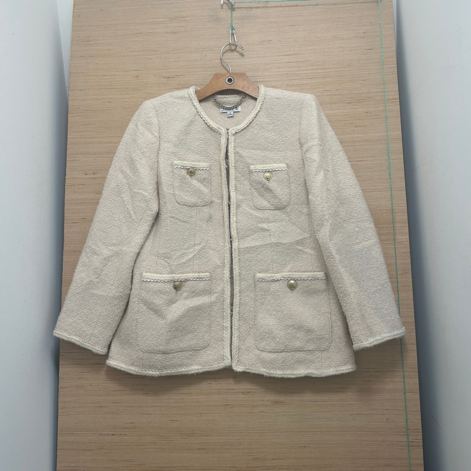 J.Crew Cream Boucle Tweed Lady Jacket Gold Button Trim Ivory Blazer 10