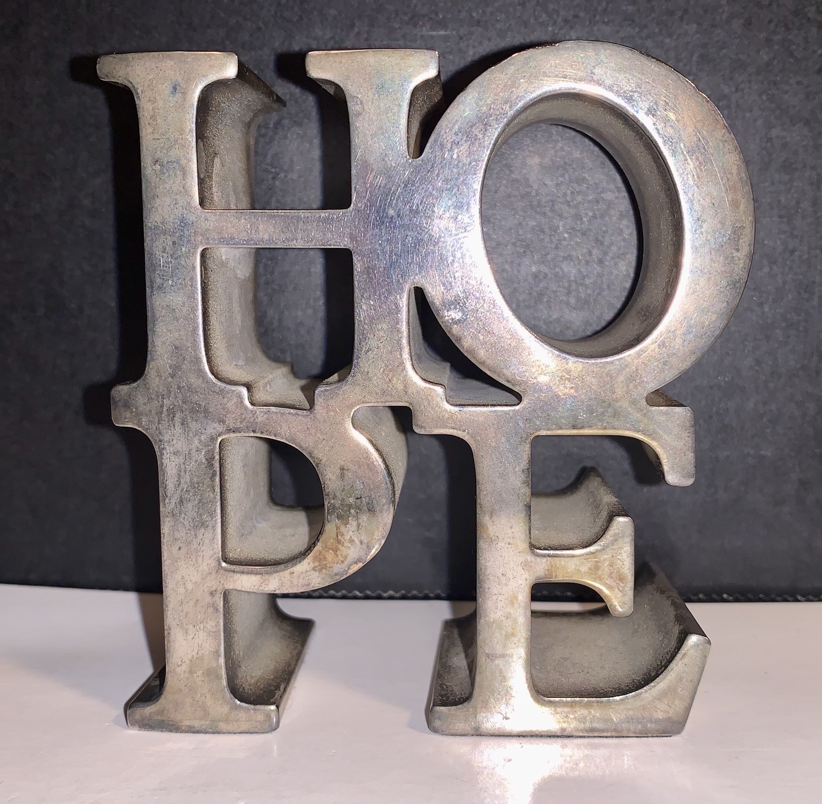 Vintage Robert Indiana HOPE Metal Pop Art Sculpture Paperweight Vintage Robert Indiana HOPE Metal Pop Art Sculpture Paperweight