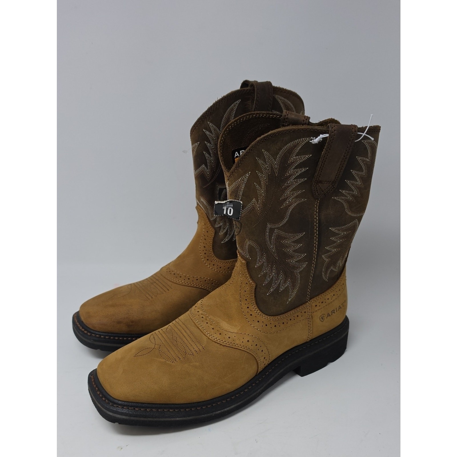 Ariat Wide Square Toe  Two-Tone Brown and Tan Western Work Boots Size 10D