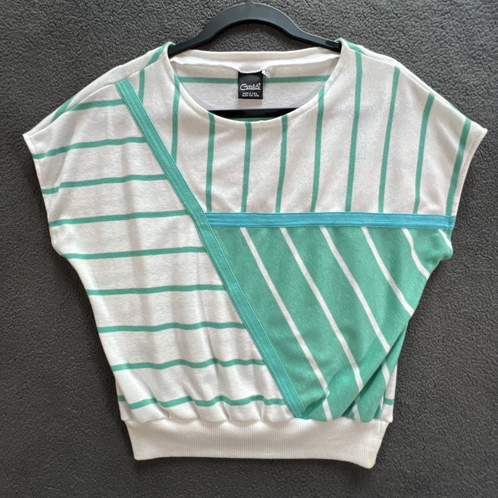 Vintage 80\'s Catalina Women\'s Large Green & White Stripe Sleeveless Sweater Vest Vintage 80\'s Catalina Women\'s Large Green & White Stripe Sleeveless Sweater Vest