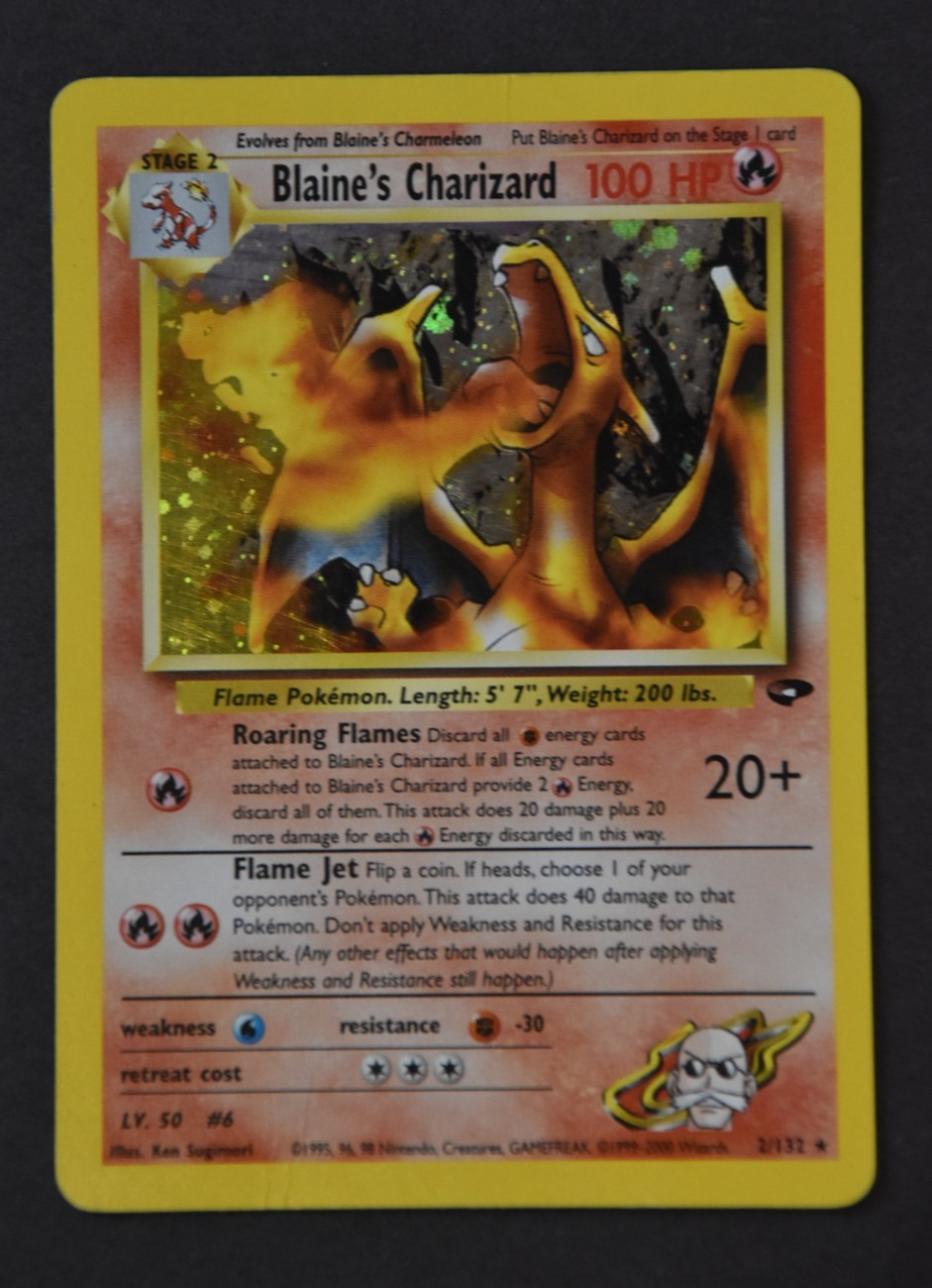 Rare 2000 Blaine\'s Charizard Holo Pokemon Card  2/132 Gym  Challenge