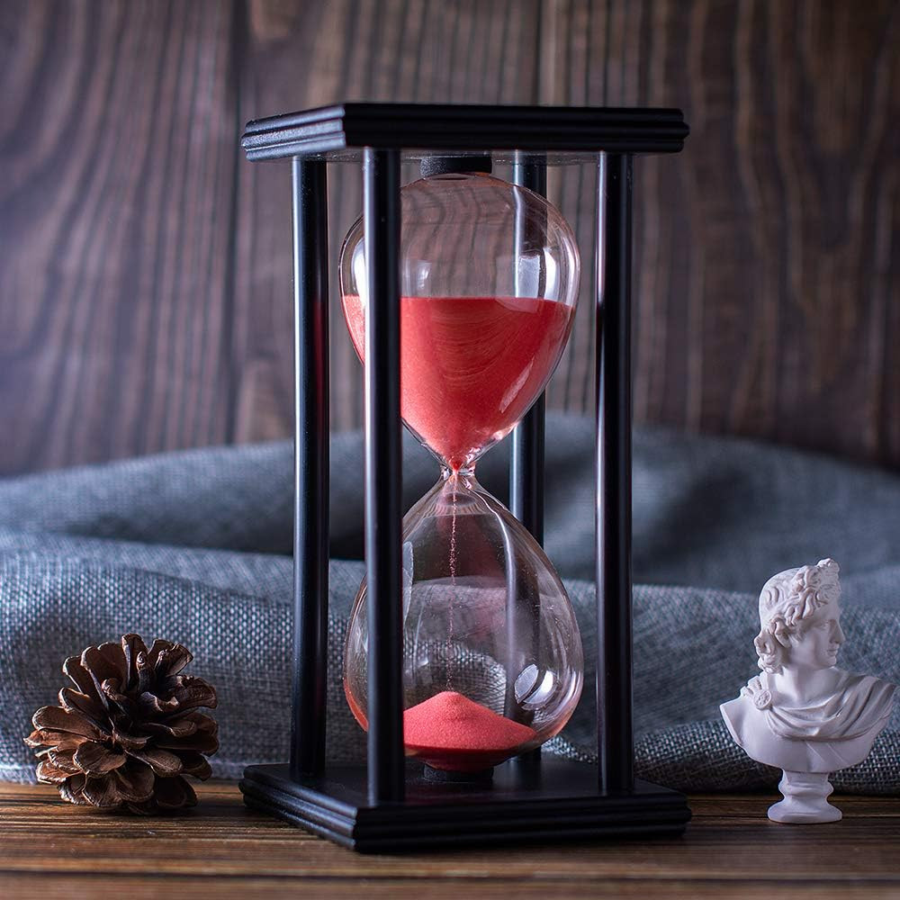 BELLAWARE Hourglass Timer with Red Sand, 60 Minute Wooden Sand Timer | Creative