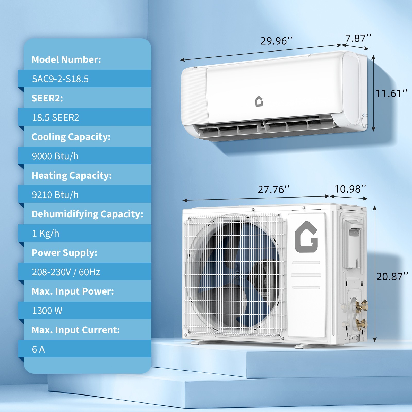 9000-24000 BTU WiFi Ductless Mini Split Air Conditioner Heat Pump 18.5-22 SEER2