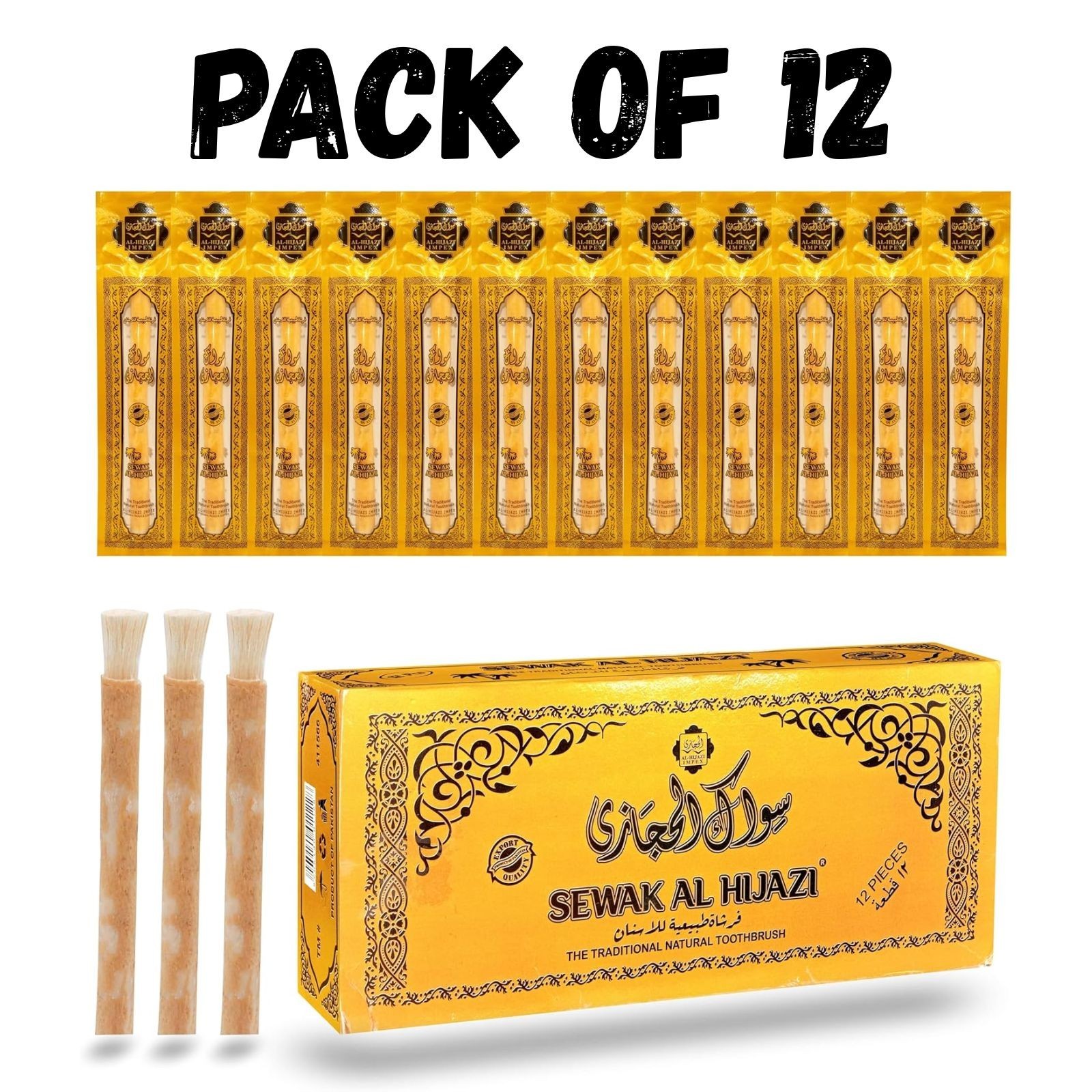 Pack of 12 Miswak Sticks Natural Toothbrush for Teeth Whitening, Oral Health & F