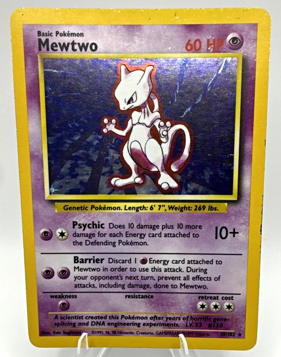 Wizards of the Coast Mewtwo Base Set Holo Rare 10/102 Unlimited 1999 EN Wizards of the Coast Mewtwo Base Set Holo Rare 10/102 Unlimited 1999 EN