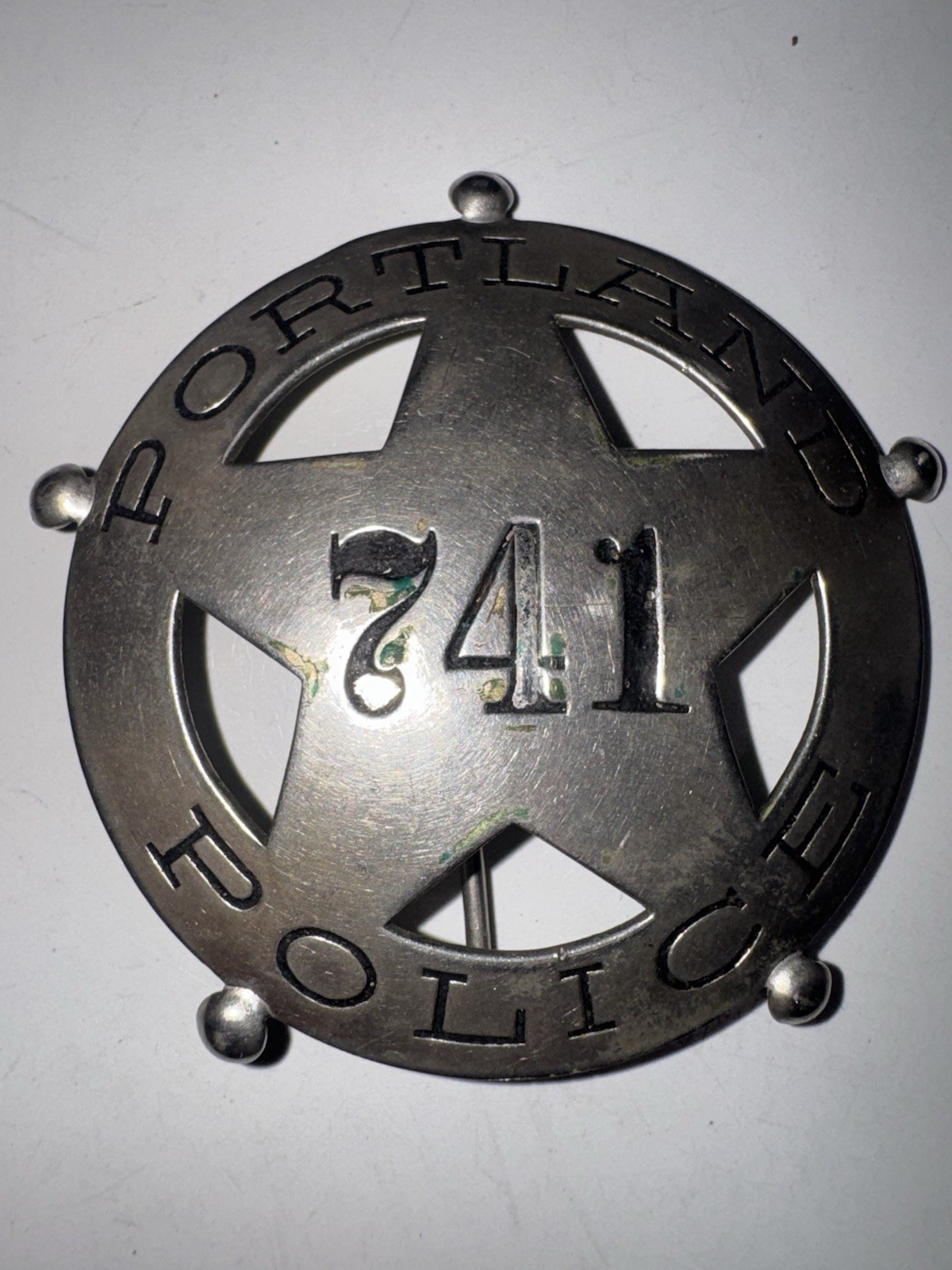 Obsolete 1920s Portland Police Badge #741 - Vintage Irwin-Hodson Circle Star