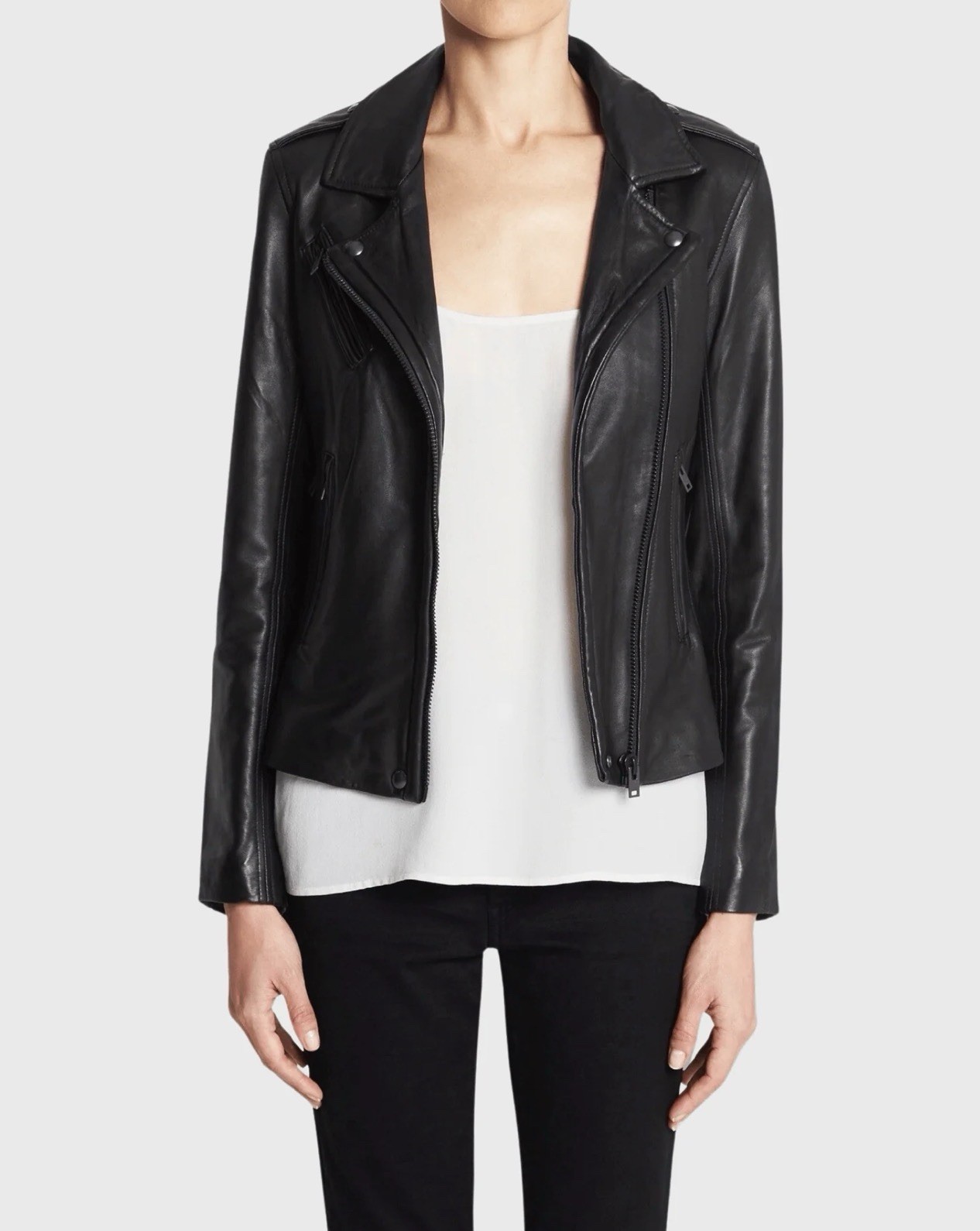 IRO Paris Han Black Lamb Leather Moto Biker Jacket Tonal Hardware Size 36/2 NWT
