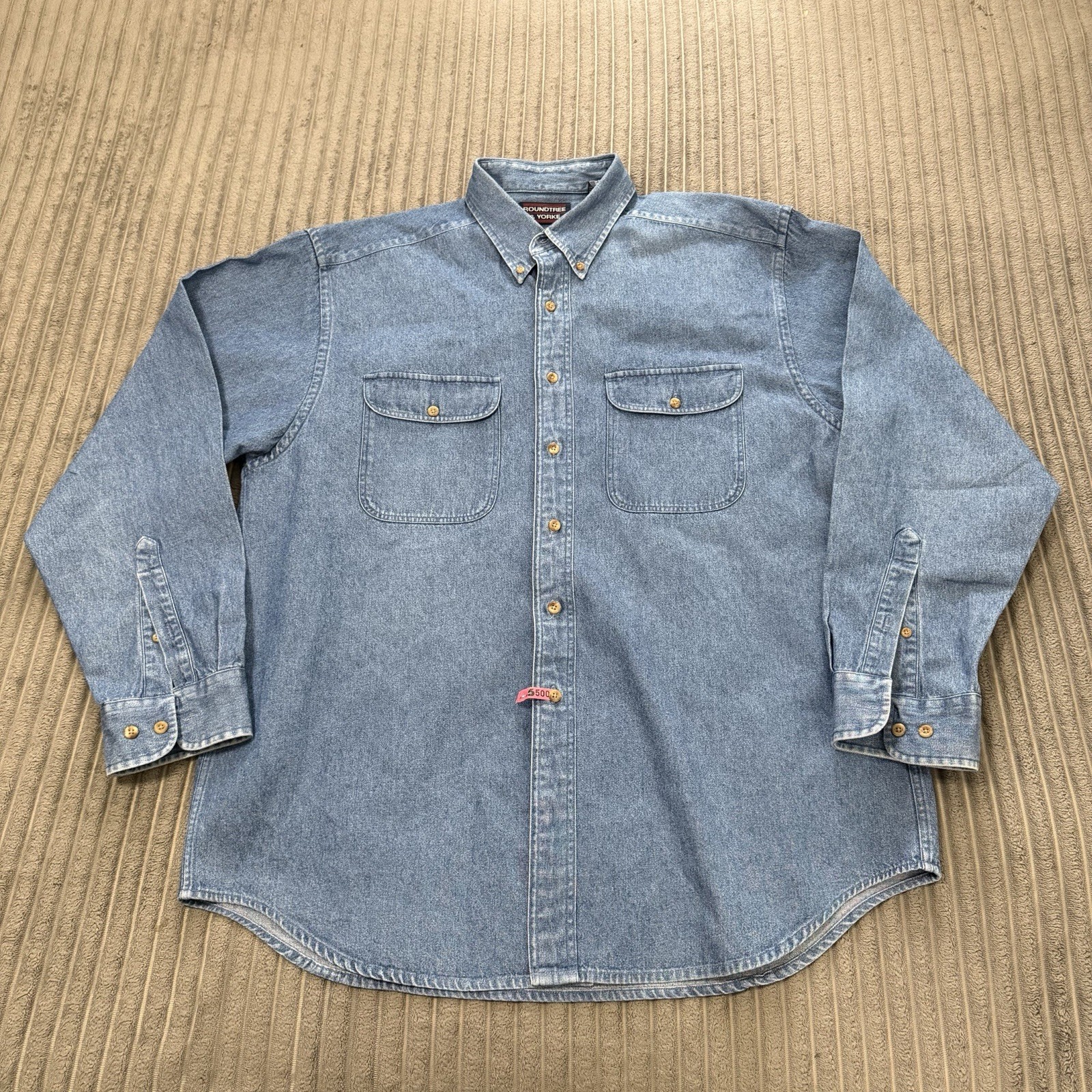 VTG Roundtree & Yorke Mens K Blue Denim Button Up Shacket Heavyweight Casual Y2K
