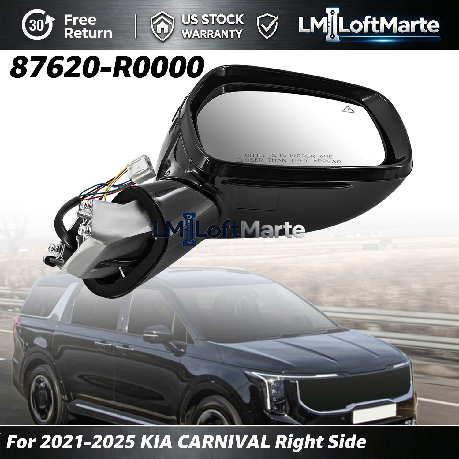 FOR 2021-2025 KIA CARNIVAL RIGHT PASSENGER SIDE MIRROR 87620-R0000 W/BLIND SPOTS