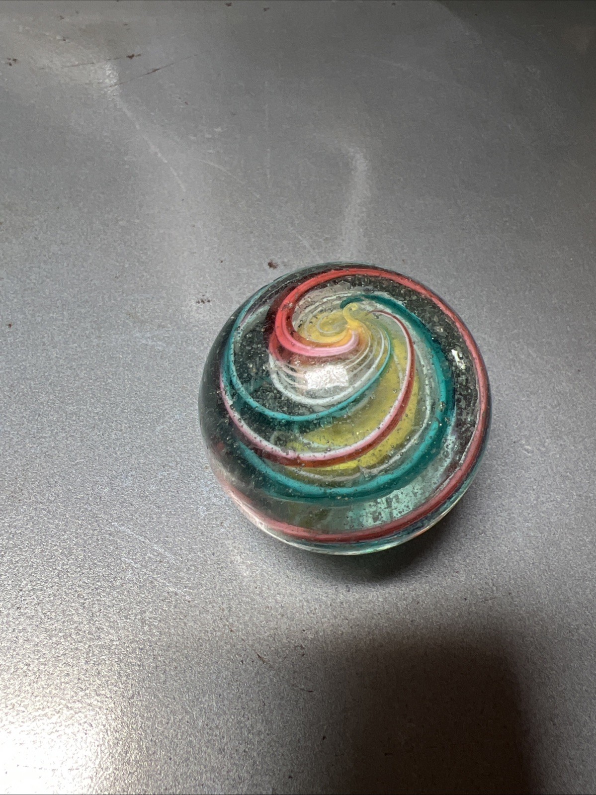 Antique Latticinio Core Ribbon Swirl German Hand Made Marble Shooter 1.5\ Antique Latticinio Core Ribbon Swirl German Hand Made Marble Shooter 1.5\