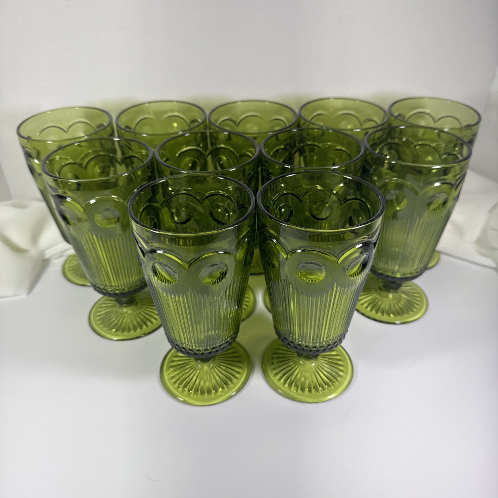 11 Vintage Bartlett Collins St Genevieve Green Ice Tea Goblet Bullseye & Cane