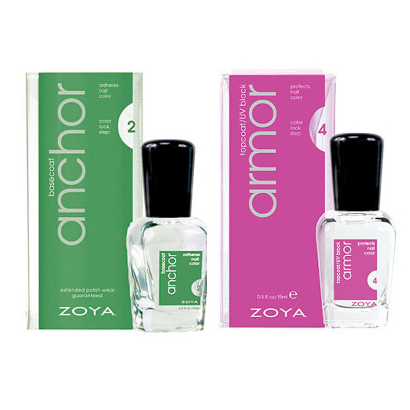 Zoya Nail Polish Armor Top Coat and Anchor Base Coat 0.5 Oz each Bottle.