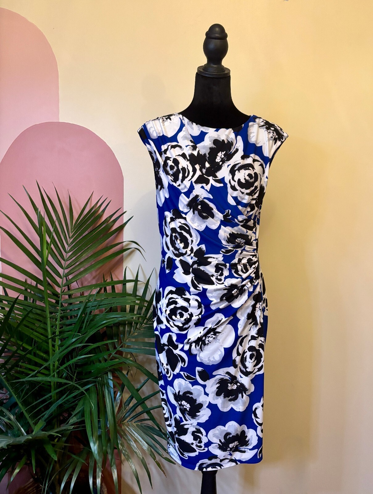 Black Label by Evan Picone Women\'s Blue Floral Pencil Dress Size 6 Black Label by Evan Picone Women\'s Blue Floral Pencil Dress Size 6