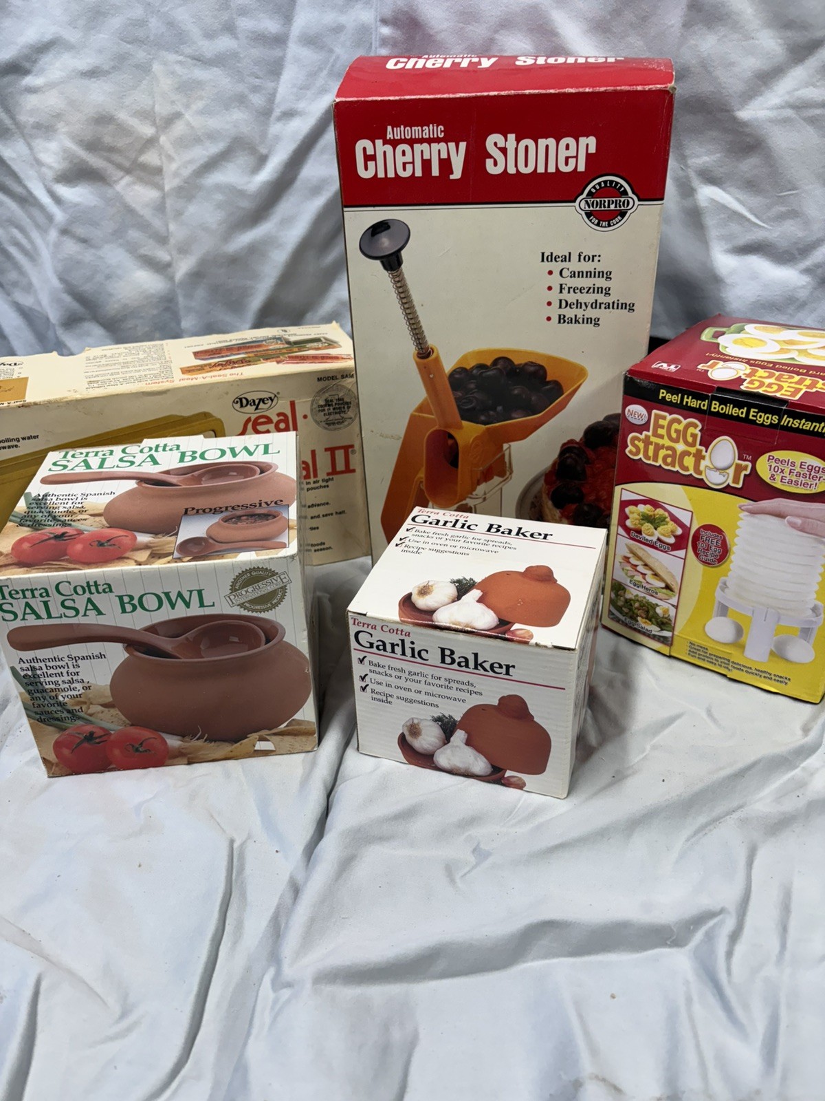 Lot of Vintage Kitchen Tools Gadgets NIB food sealer, server, stoner Lot of Vintage Kitchen Tools Gadgets NIB food sealer, server, stoner